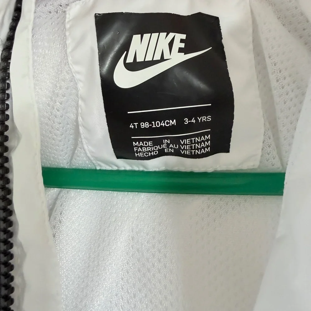 Nike Kids Windbreaker Jacket White Black Just Do It Hooded Size‎ 4T
